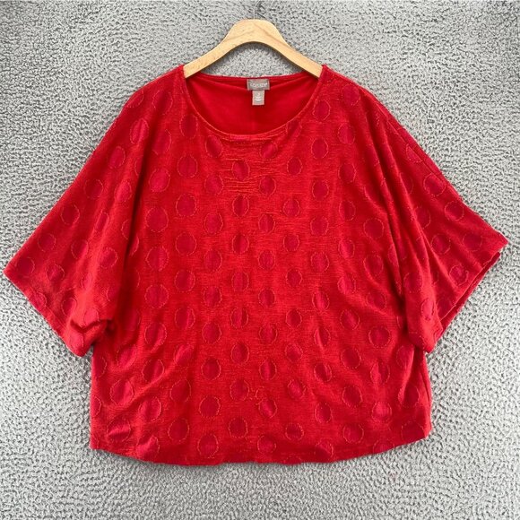 Chicos Top Womens 3 US Extra Large Red Applique Polka Dot Elbow Kimono Sleeves - Picture 1 of 10